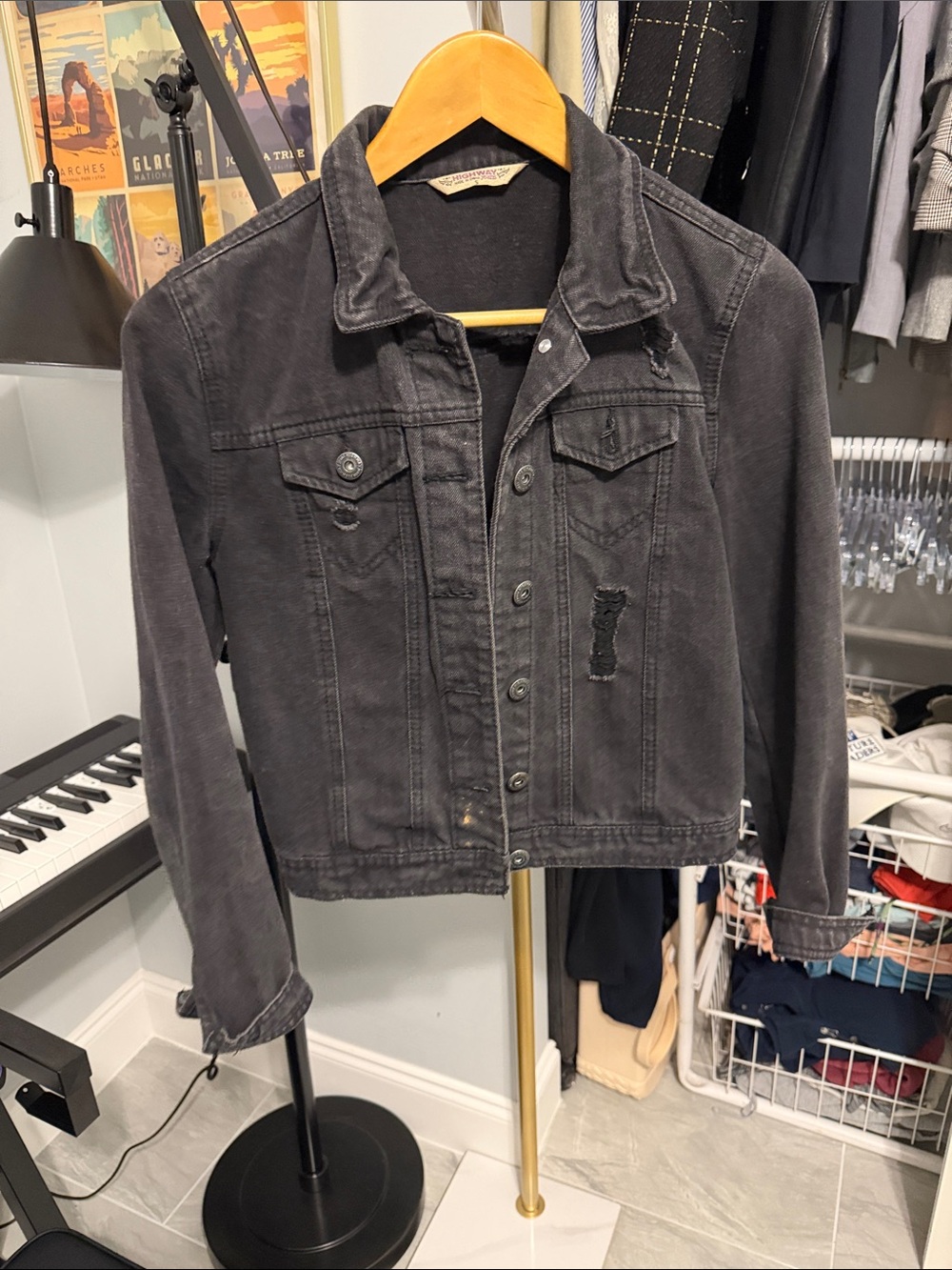 Highway Jeans Black Distressed Denim Jacket